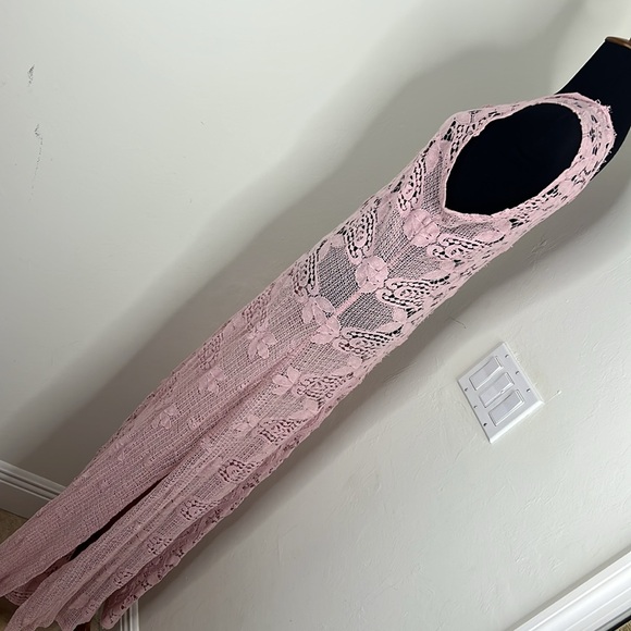 MIGUELINA ON THE EVE CROCHET LACE COLUMN MAXI DRESS PINK M - Picture 9 of 12
